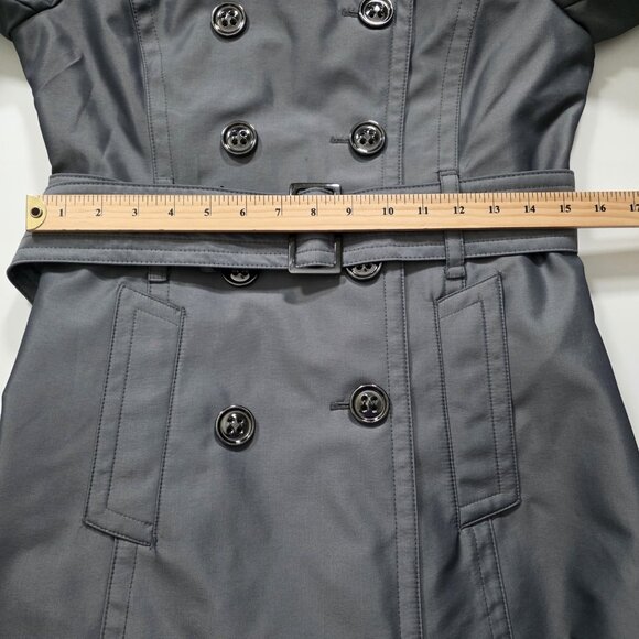 London Fog Trench Coat Womens PS Gray Metallic Pockets Belt Buttons Detach Liner - Picture 5 of 16